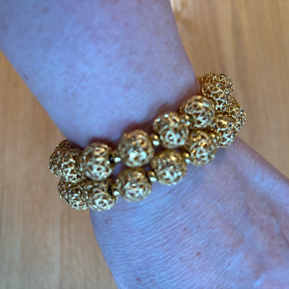 VENDOME-signed vintage double strand filigree beaded bracelet
